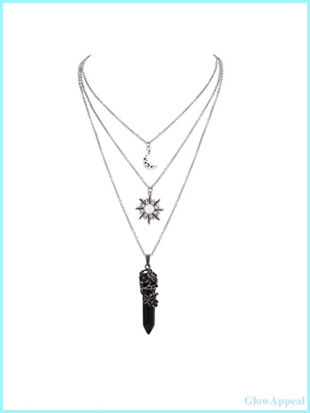 Gothic Layered Sun Moon Star Crystal Choker Necklace Zinc Alloy 3-Piece Set